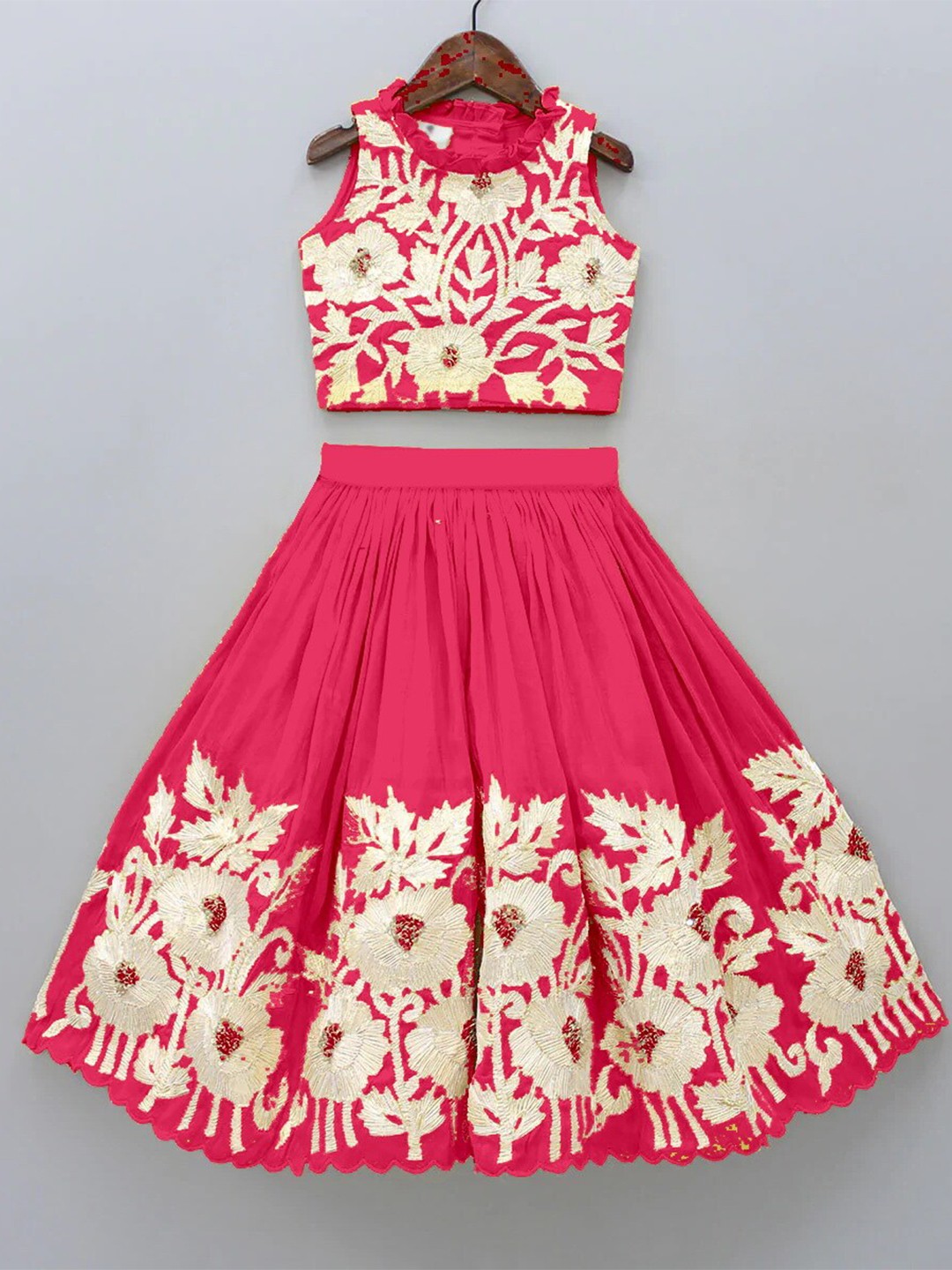 

BAESD Girls Floral Embroidered Thread Work Ready to Wear Lehenga Choli, Pink