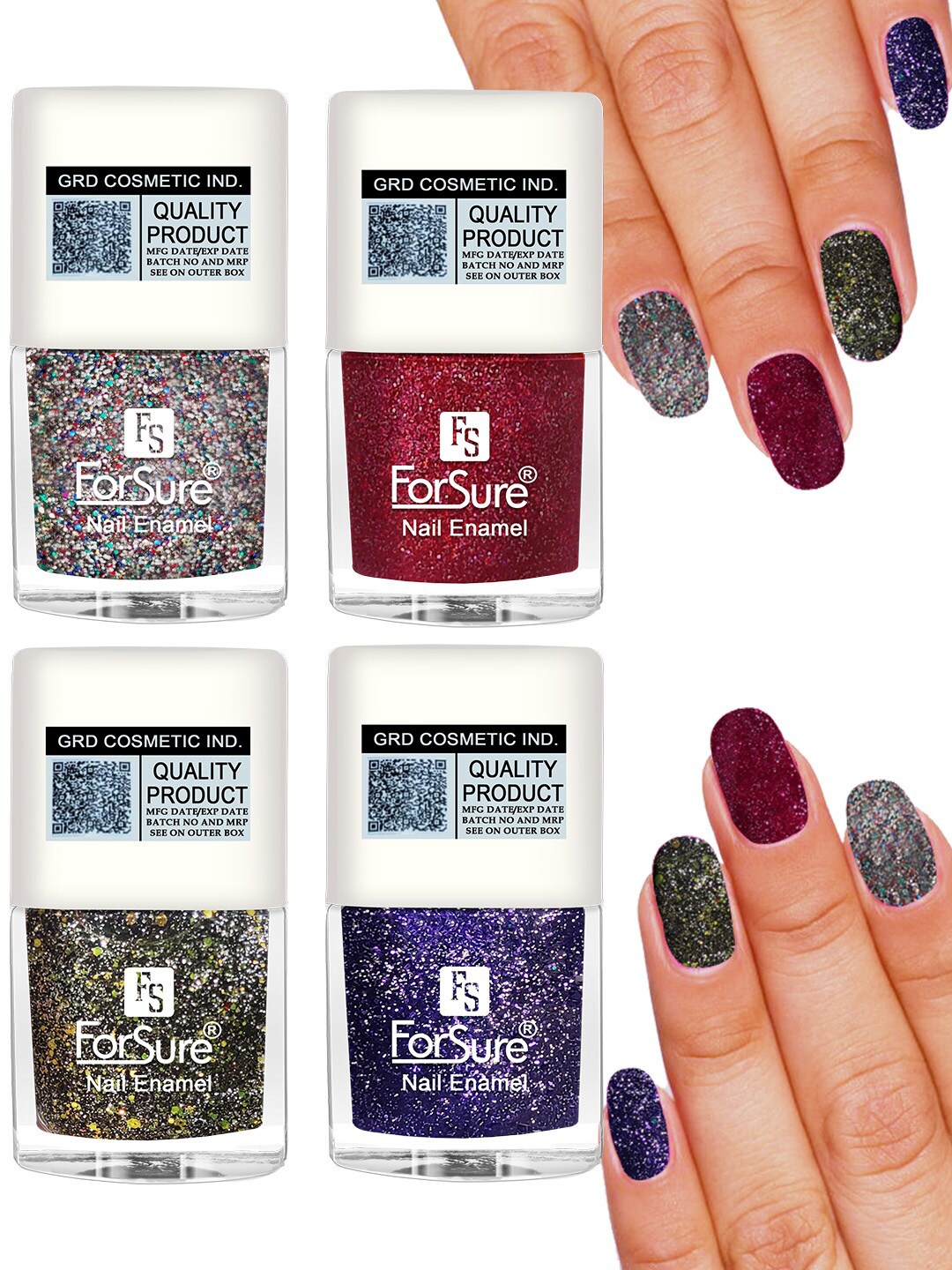 

ForSure Set of 4 High Shine Glitter Long Lasting Nail Enamel 5 ml each - Shade 89-90-91-92, Multi