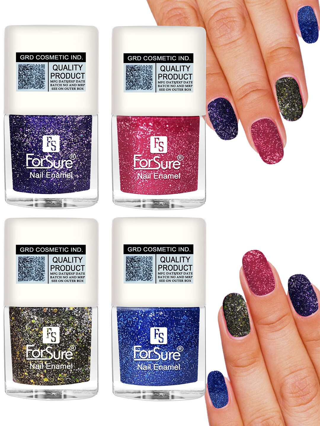 

ForSure Set of 4 High Shine Glitter Long Lasting Nail Enamel 5 ml each - Shade 91-92-93-98, Multi