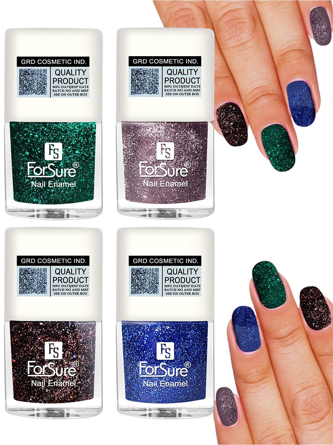 

ForSure Set of 4 High Shine Glitter Long Lasting Nail Enamel 5ml each - Shade 93-94-95-100, Multi