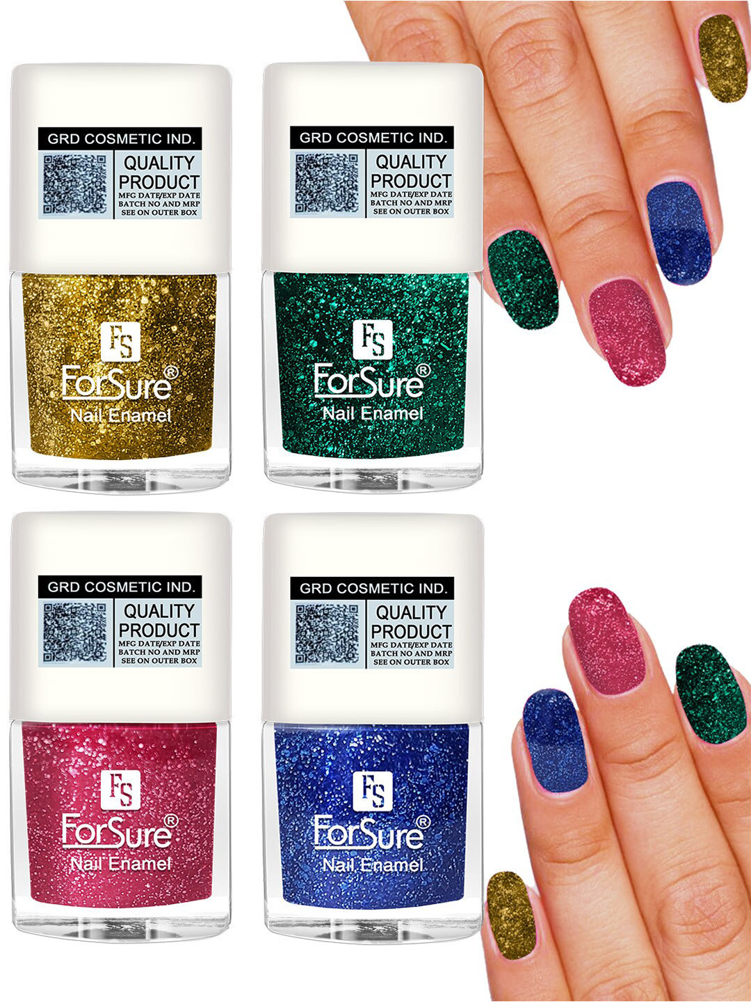 

ForSure Set of 4 High Shine Glitter Long Lasting Nail Enamel 5ml each - Shade 98-99-100-93, Multi