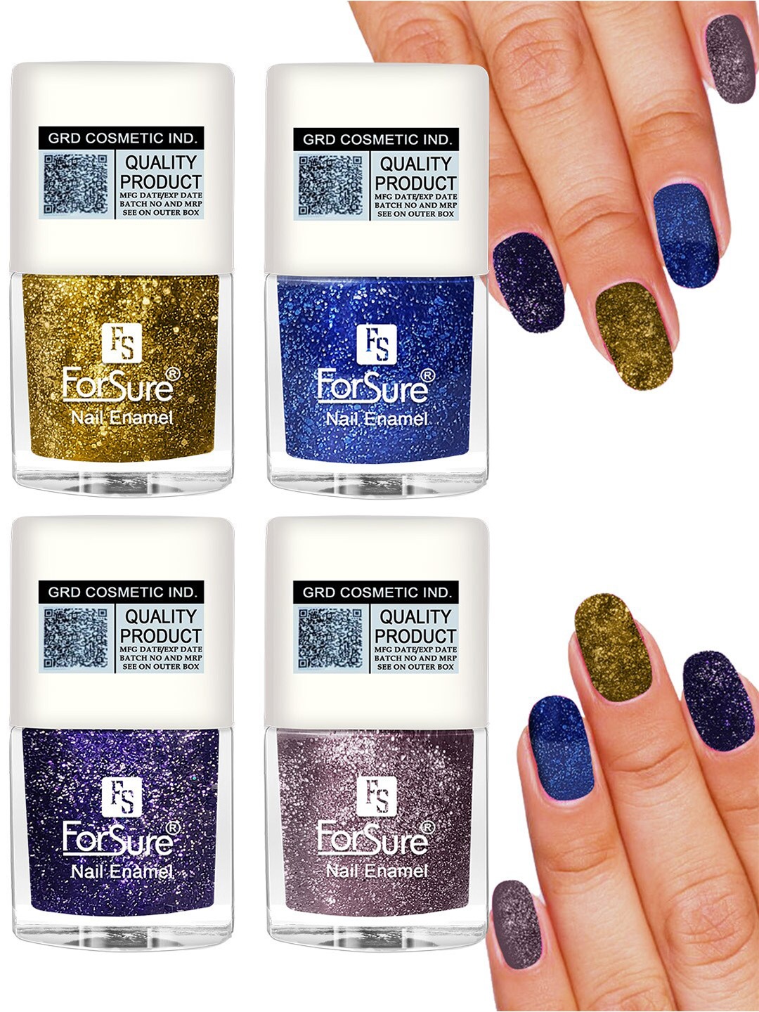 

ForSure Set of 4 High Shine Glitter Long Lasting Nail Enamel 5 ml each - Shade 92-93-94-99, Multi