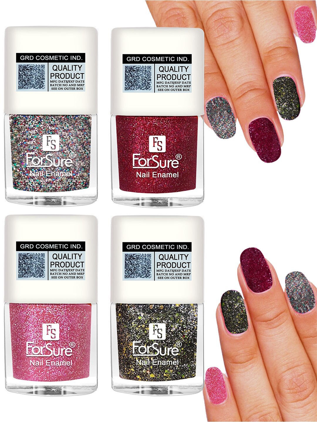 

ForSure Set of 4 High Shine Glitter Long Lasting Nail Enamel 5 ml each - Shade 89-90-91-97, Multi