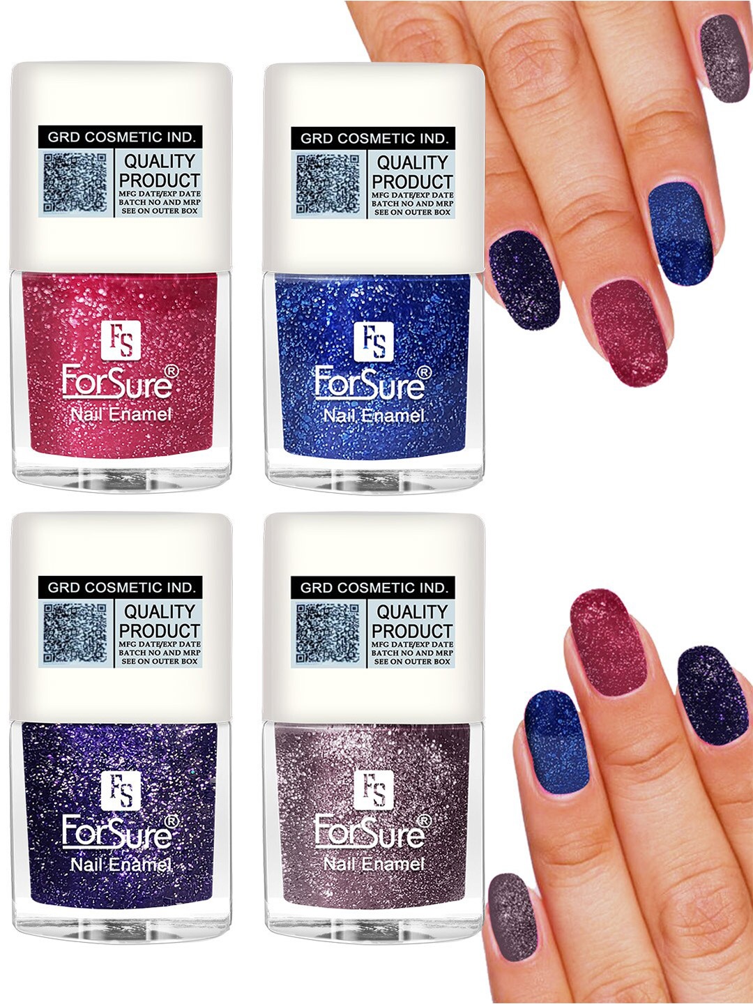 

ForSure Set of 4 High Shine Glitter Long Lasting Nail Enamel 5 ml each - Shade 92-93-94-98, Multi