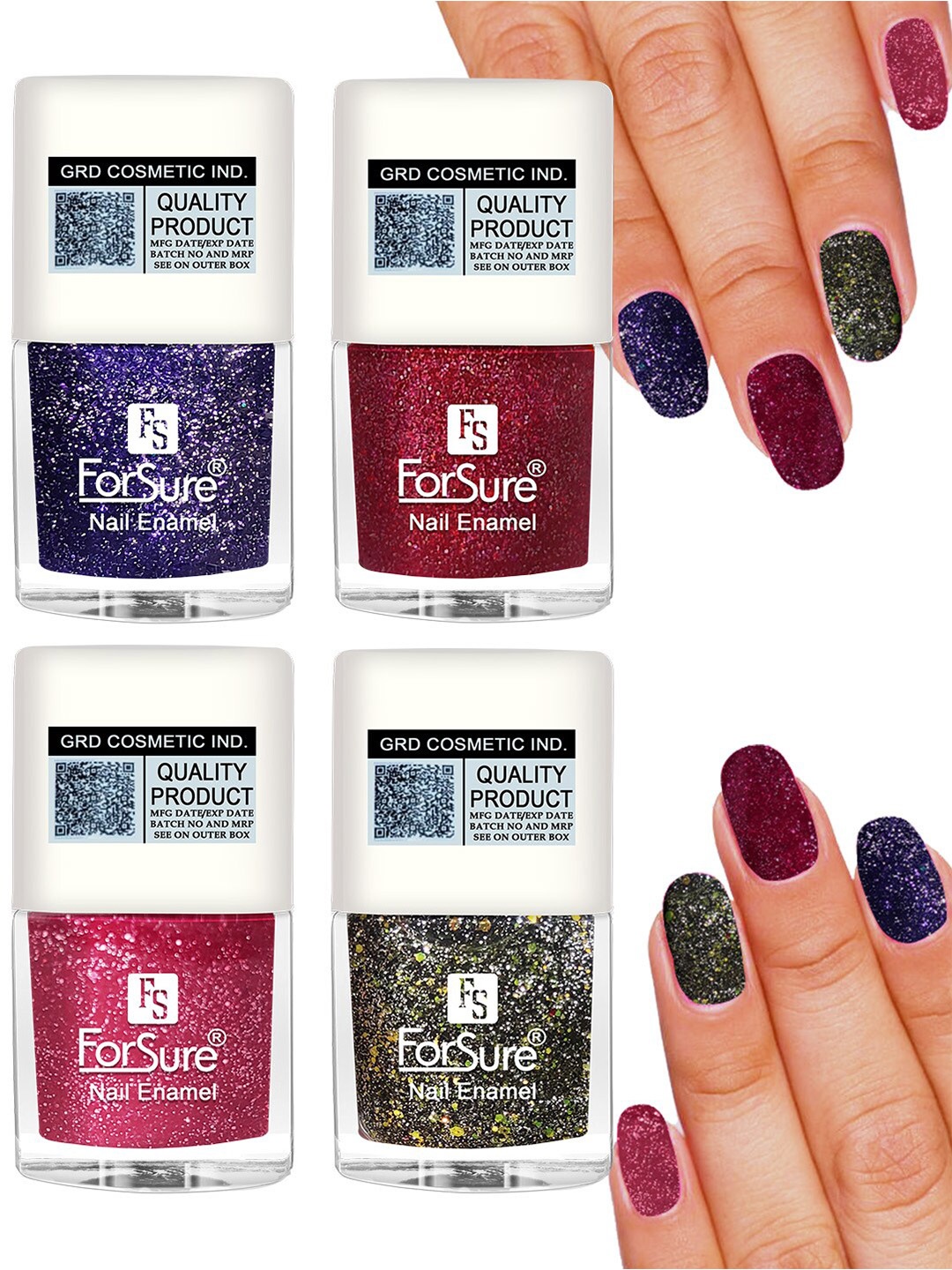

ForSure Set of 4 High Shine Glitter Long Lasting Nail Enamel 5 ml each - Shade 90-91-92-98, Multi