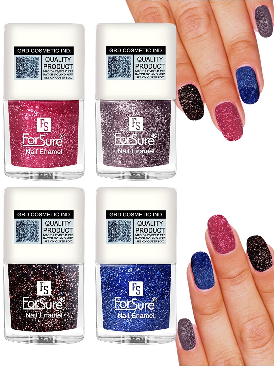 

ForSure Set of 4 High Shine Glitter Long Lasting Nail Enamel 5 ml each - Shade 93-94-95-98, Multi