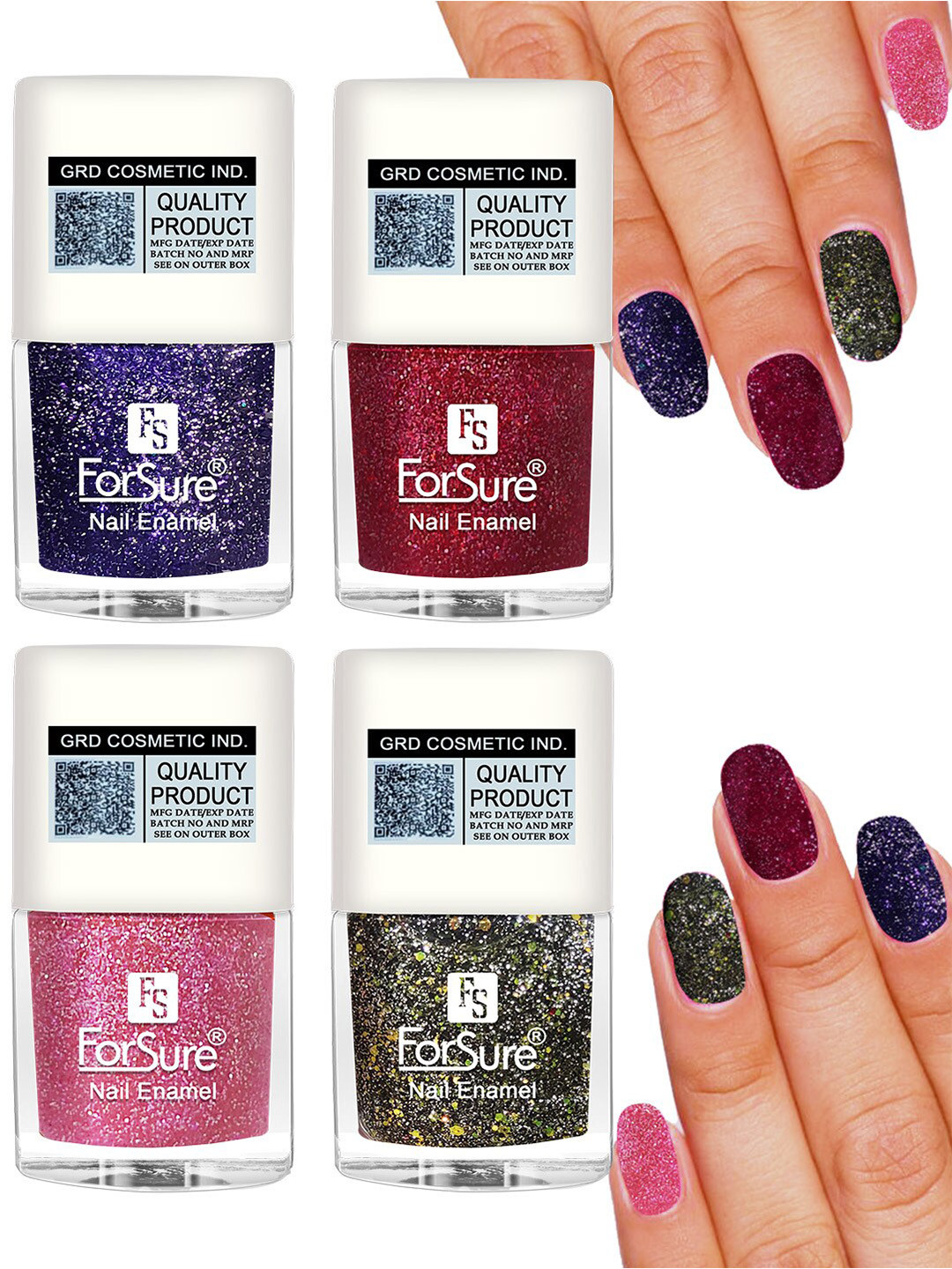 

ForSure Set of 4 High Shine Glitter Long Lasting Nail Enamel 5 ml each - Shade 90-91-92-97, Multi