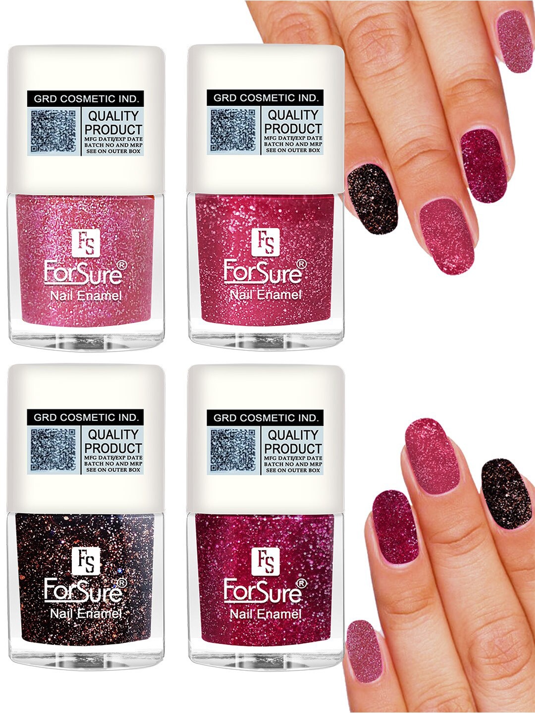 

ForSure Set of 4 High Shine Glitter Long Lasting Nail Enamel 5 ml each - Shade 95-96-97-98, Multi