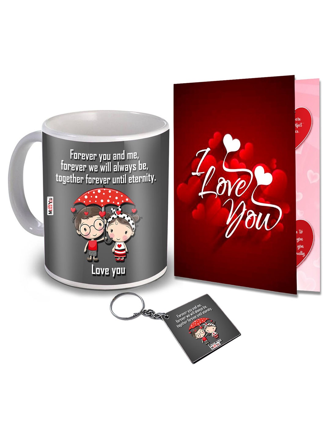 

ME & YOU Grey & Red 3 Pieces I Love You Printed Valentine Home Gift Set