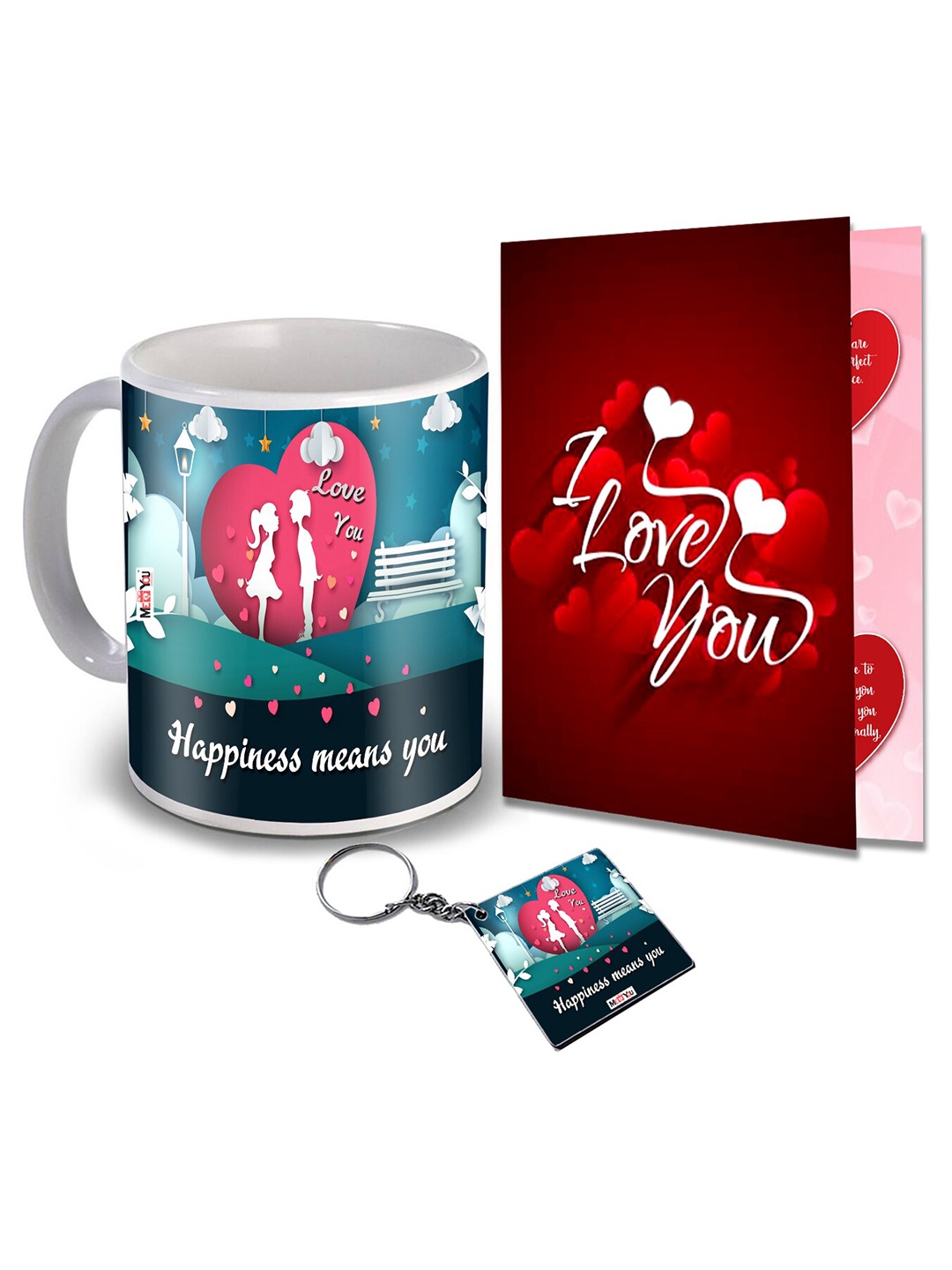 

ME & YOU Teal Blue & Red 3 Pieces Printed Valentine Home Gift Set