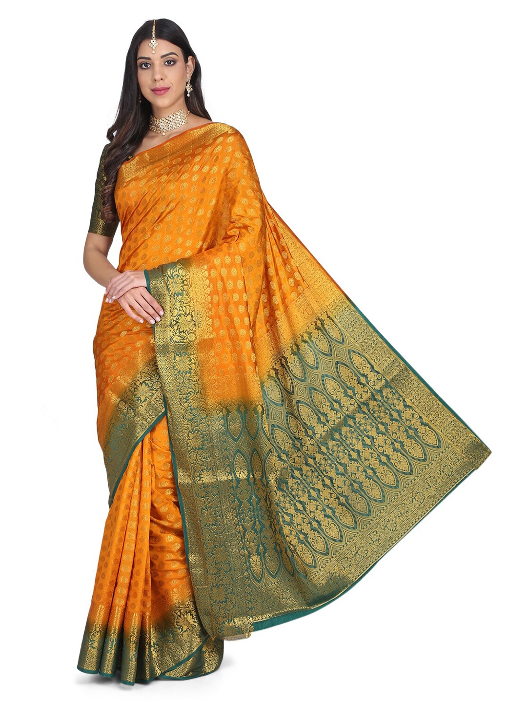 

Mitera Woven Design Zari Banarasi Saree, Green