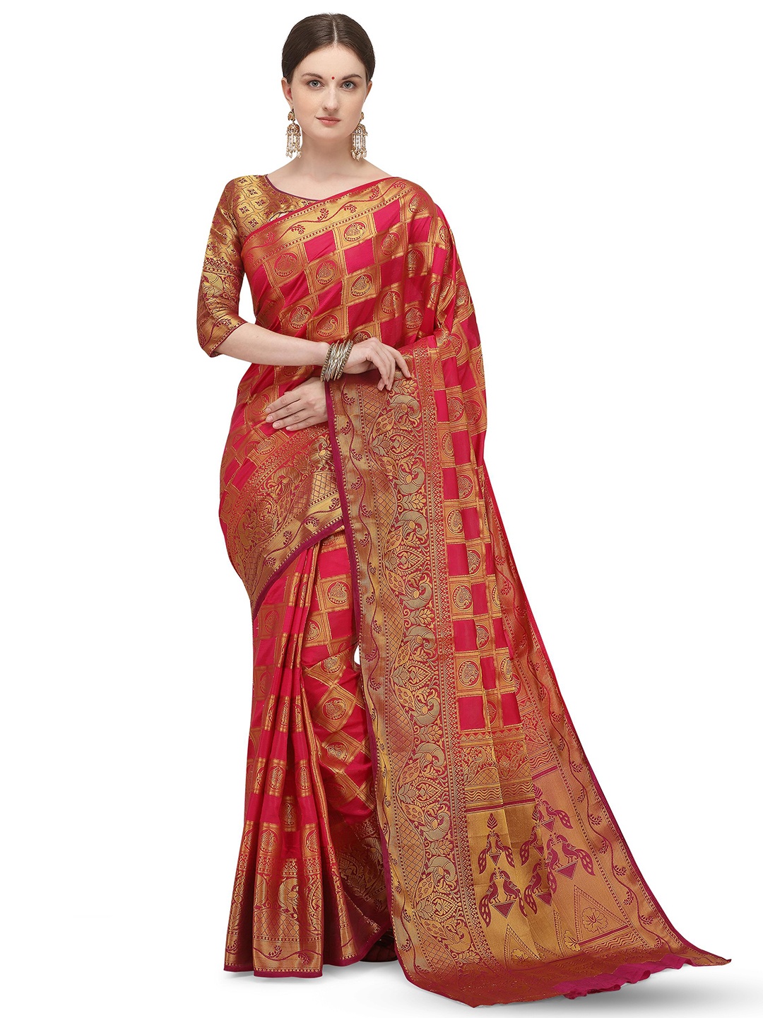 

Mitera Woven Design Banarasi Zari Fusion Saree, Pink