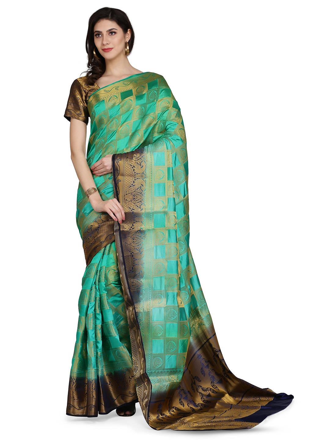 

Mitera Green Ethnic Woven Design Zari Silk Fusion Banarasi Saree