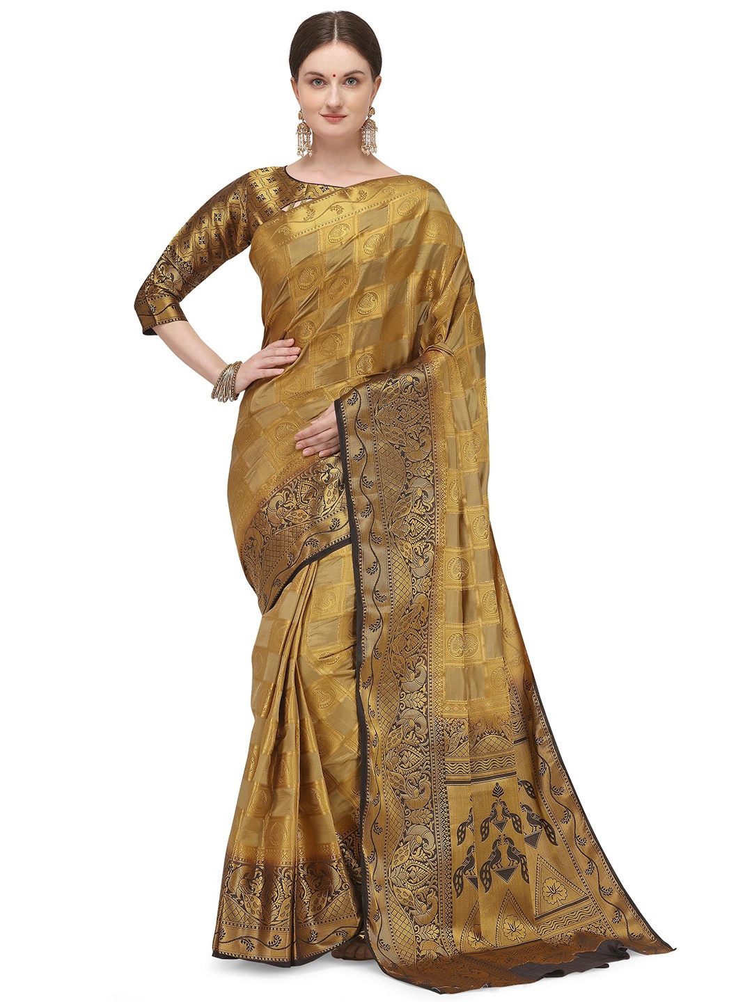 

Mitera Ethnic Woven Design Zari Silk Blend Fusion Banarasi Saree, Beige