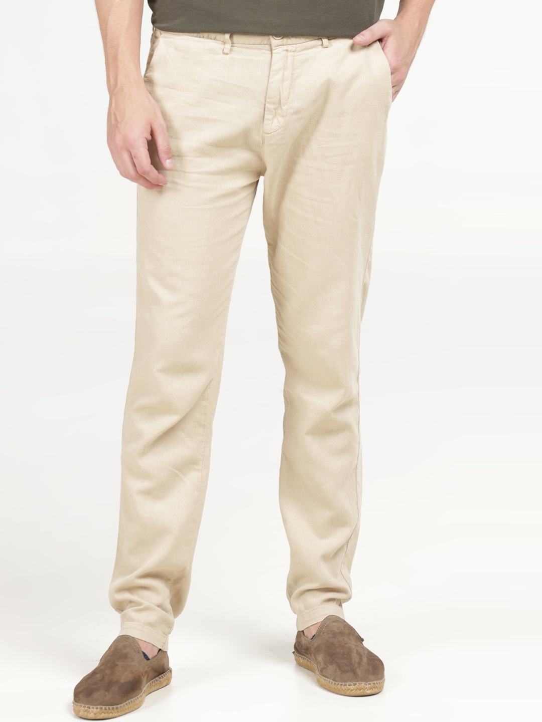 

POE Men Smart Linen Cotton Chinos Trouser, Beige