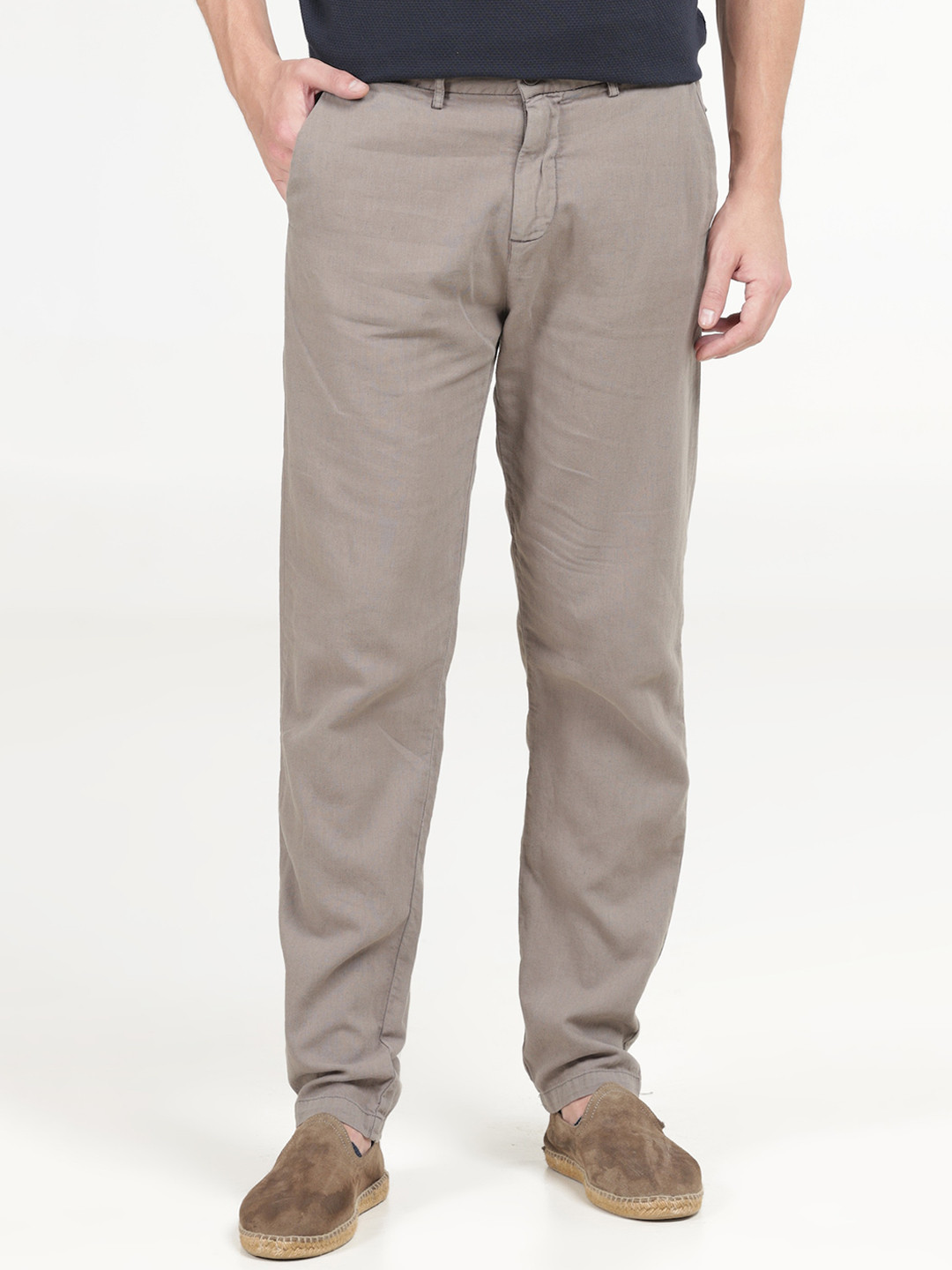 

POE Men Smart Linen Cotton Chinos Trouser, Grey