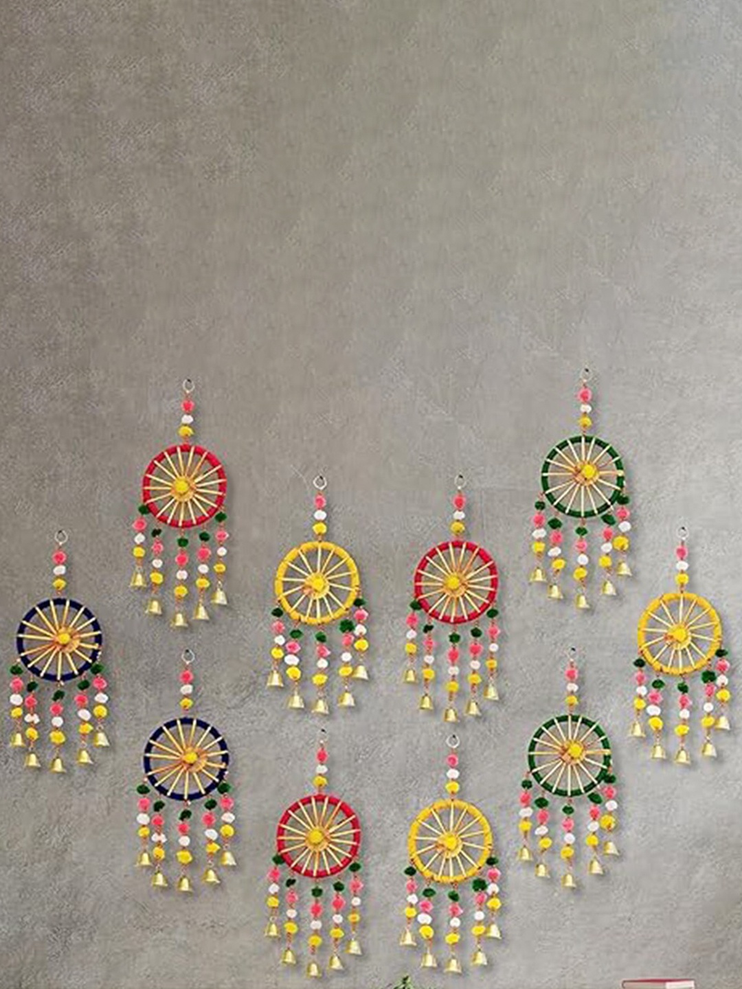 Kaameri Bazaar Blue Yellow 10 Pieces Patterned Hanging Ornaments