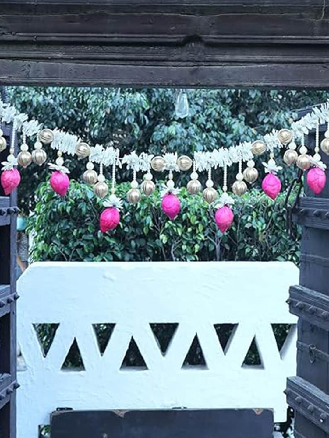 

Kaameri Bazaar Lotus Toran With Dangling Beads, White