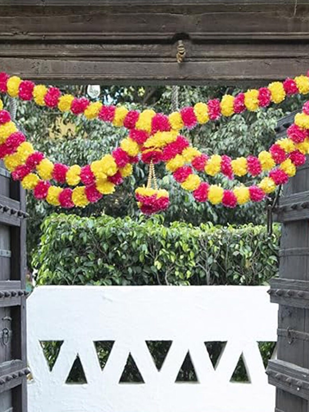 

Kaameri Bazaar Pink & Yellow Artificial Flower Traditional Door Hanging Toran