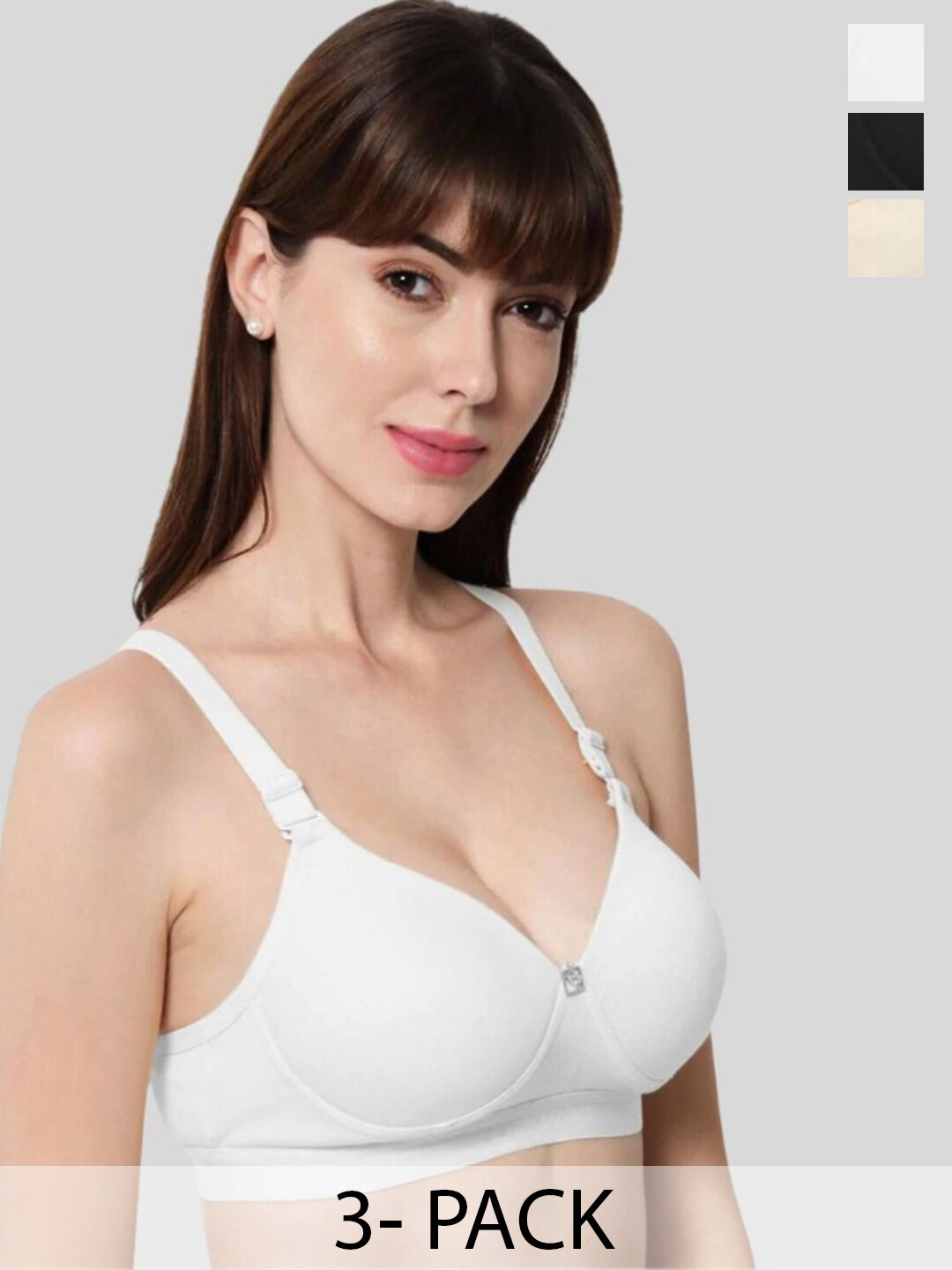 

BEWILD Pack Of 3 Cotton Classic Sports Bra Rapid-Dry Moisture Wicking Heavily Padded, Black