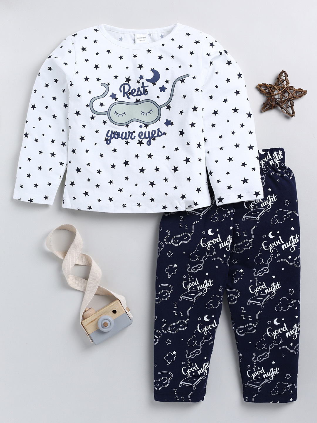 

Moms Love Infants Girls Printed Pure Cotton Clothing Set, Navy blue