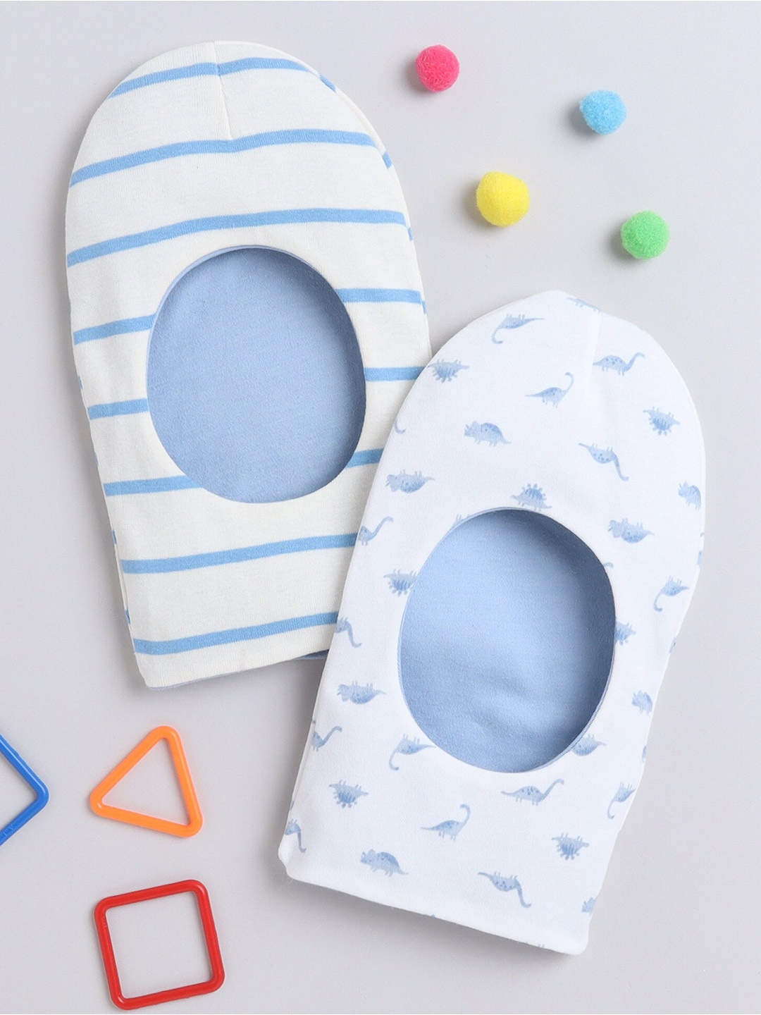 

BUMZEE Infant Boys Pack of 2 Printed Reversible Cotton Balaclava, Blue