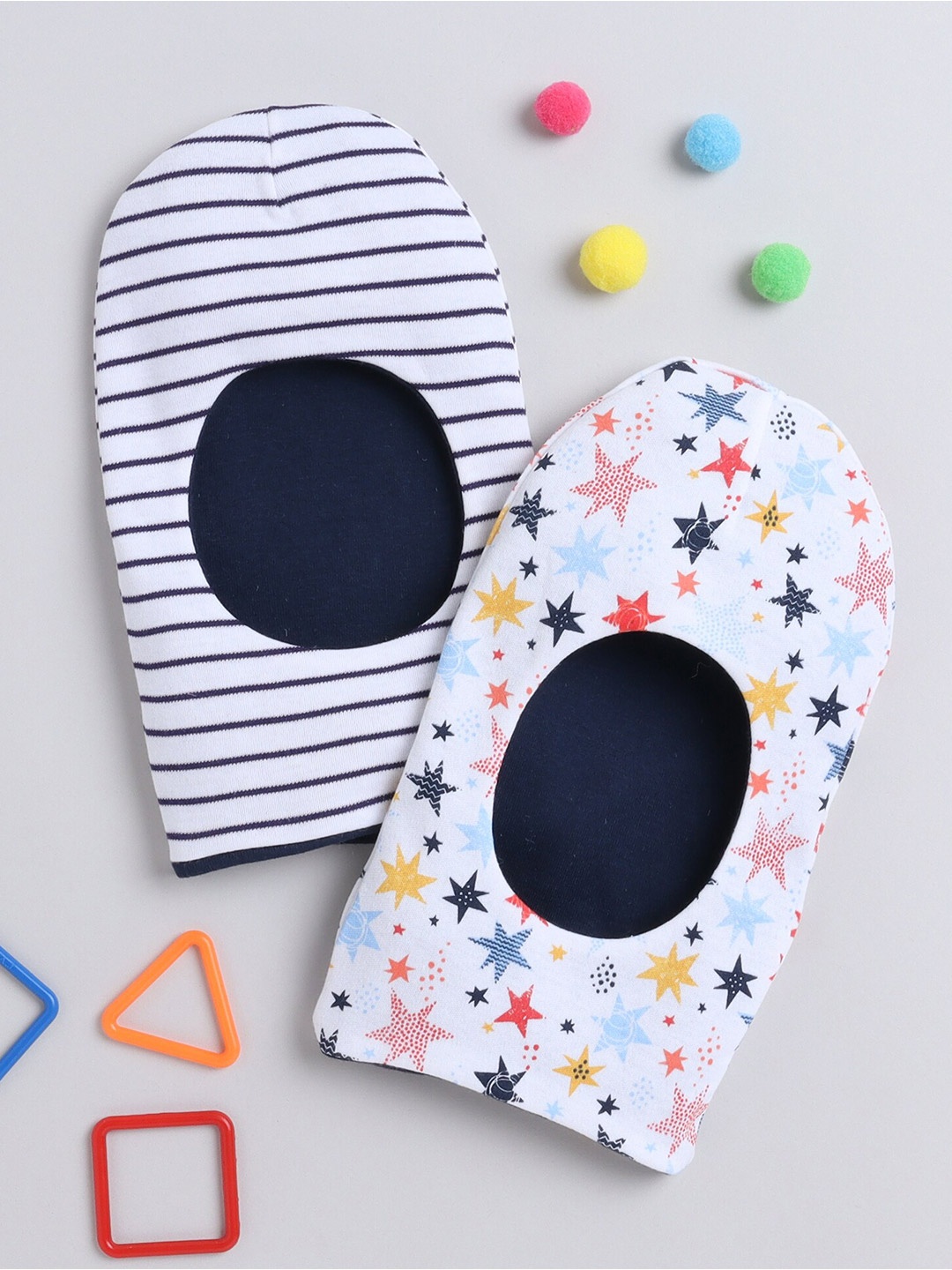 

BUMZEE Infant Boys Set Of 2 Printed Cotton Reversible Monkey Cap, Navy blue