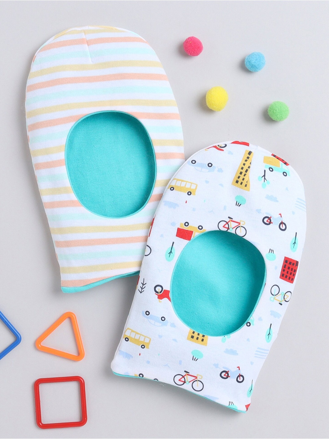 BUMZEE Infants Girls Pack Of 2 Reversible Cotton Balaclava, Blue