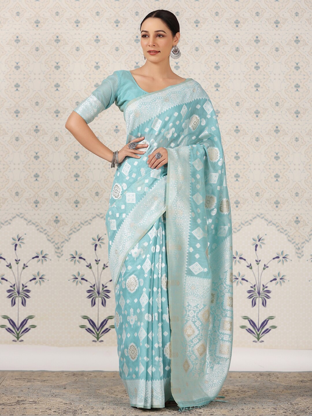 

Ode by House of Pataudi Ethnic Motifs Zari Banarasi Saree, Green