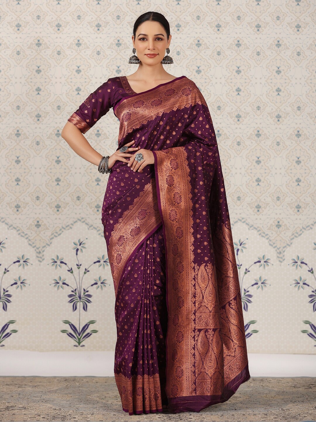 

Ode by House of Pataudi CopperToned Ethnic Motifs Zari Pure Silk Banarasi Saree, Copper