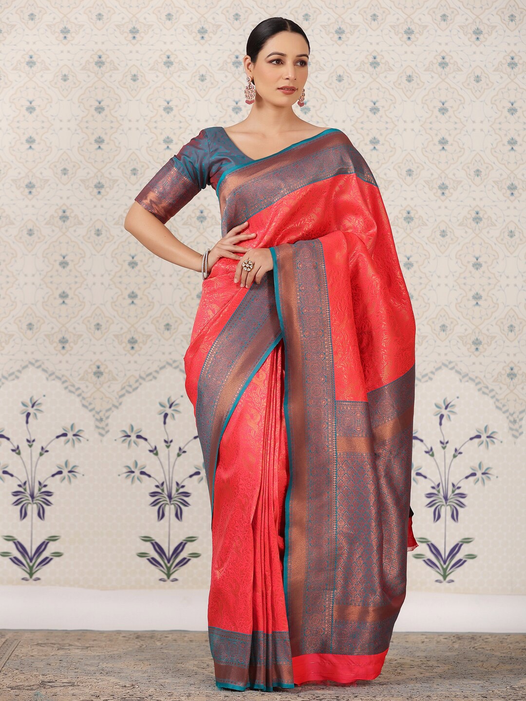 

Ode by House of Pataudi Ethnic Motifs Zari Woven Design Banarasi Saree, Red