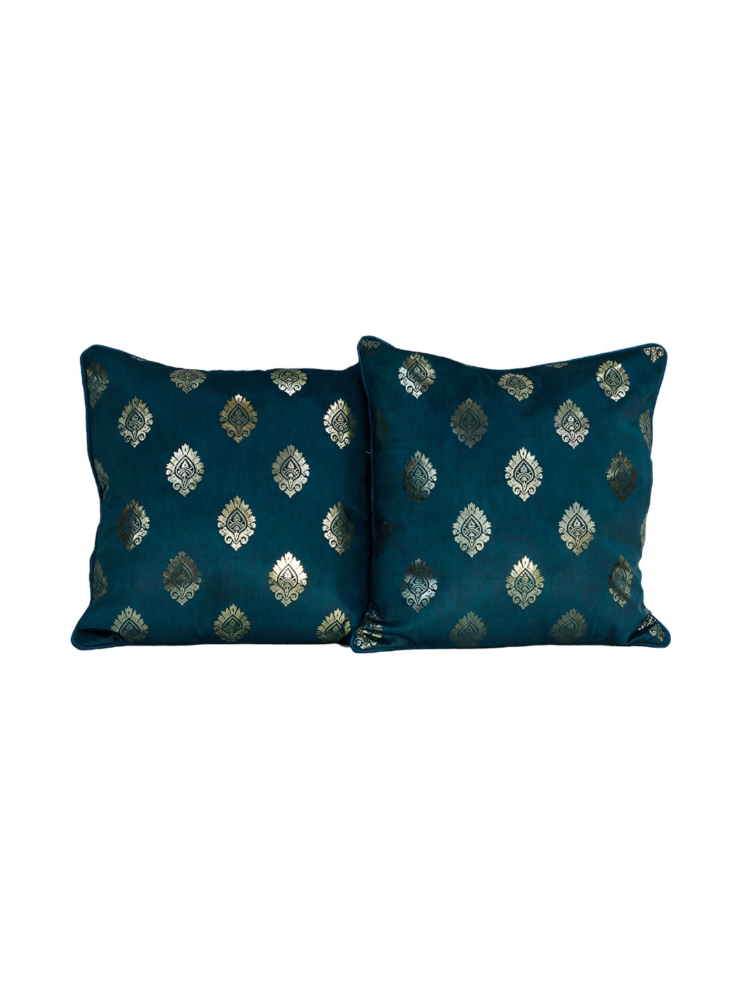 

CASA-NEST Navy Blue & Gold Toned 2 Pieces Ethnic Printed Velvet Cushion Covers