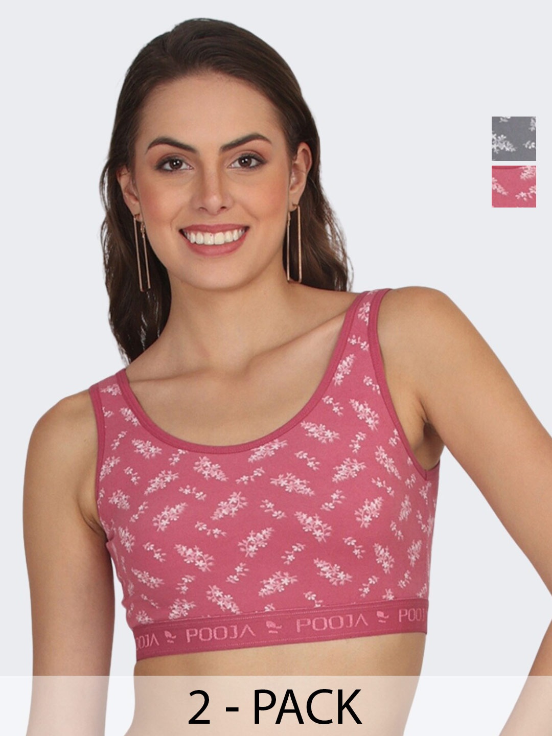 

POOJA RAGENEE Pack Of 2 Floral Printed Sports Bra Rapid-Dry Skin Breathable & Comfortable, Pink