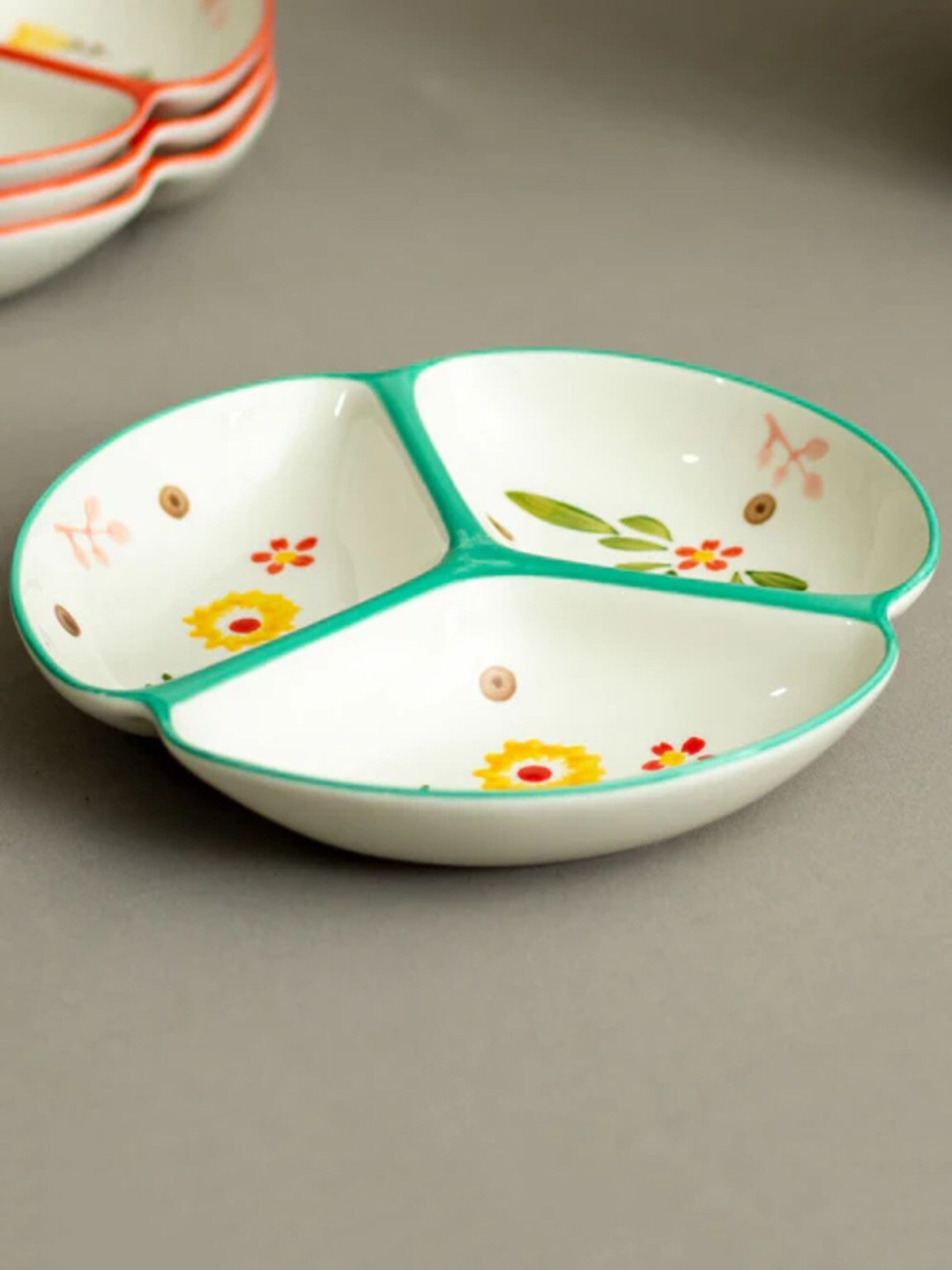 

THEDECORKART White & Green Printed Ceramic Food Platter