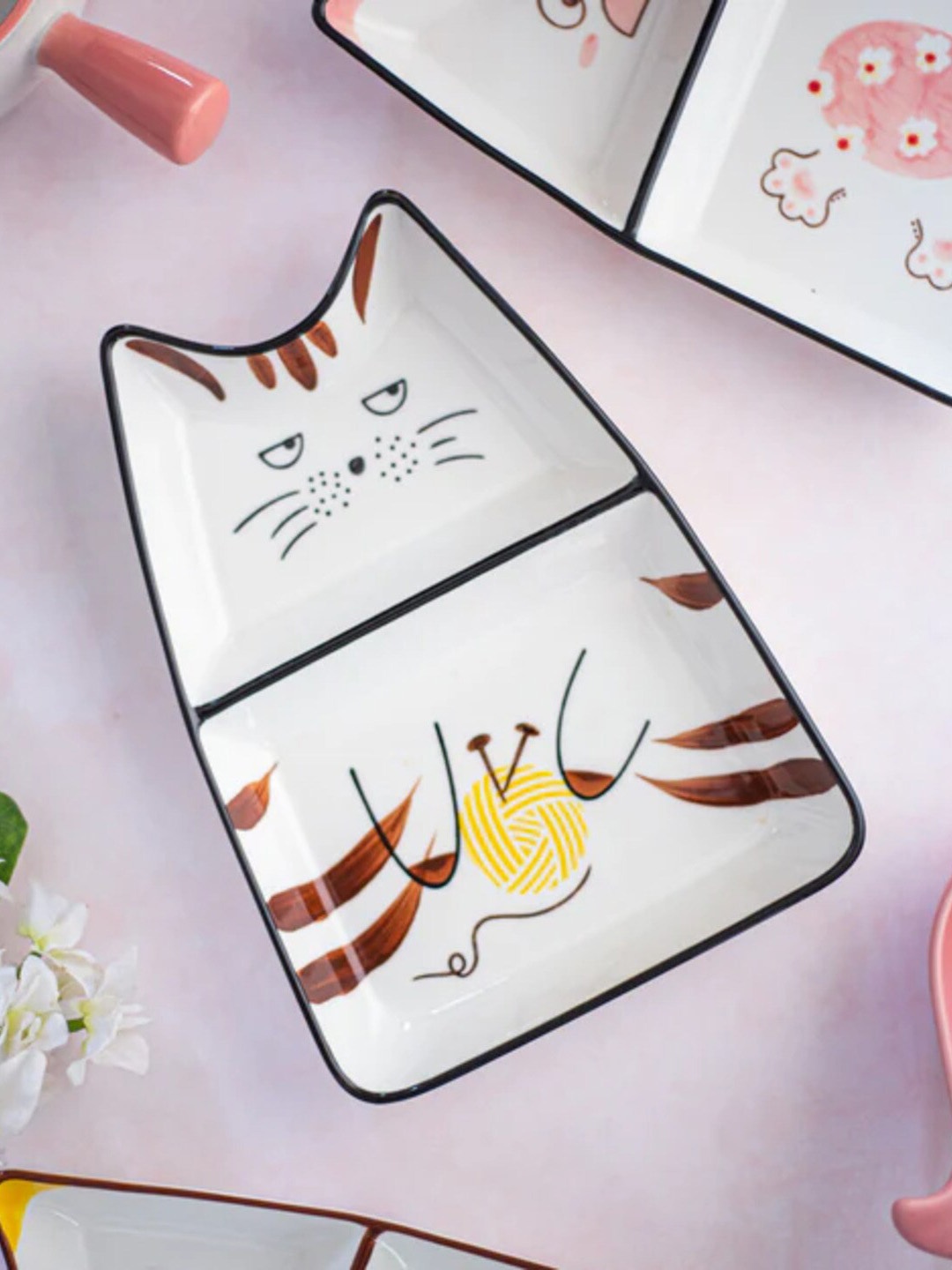 

THEDECORKART White & Black Printed Rectangle Ceramic Food Platter