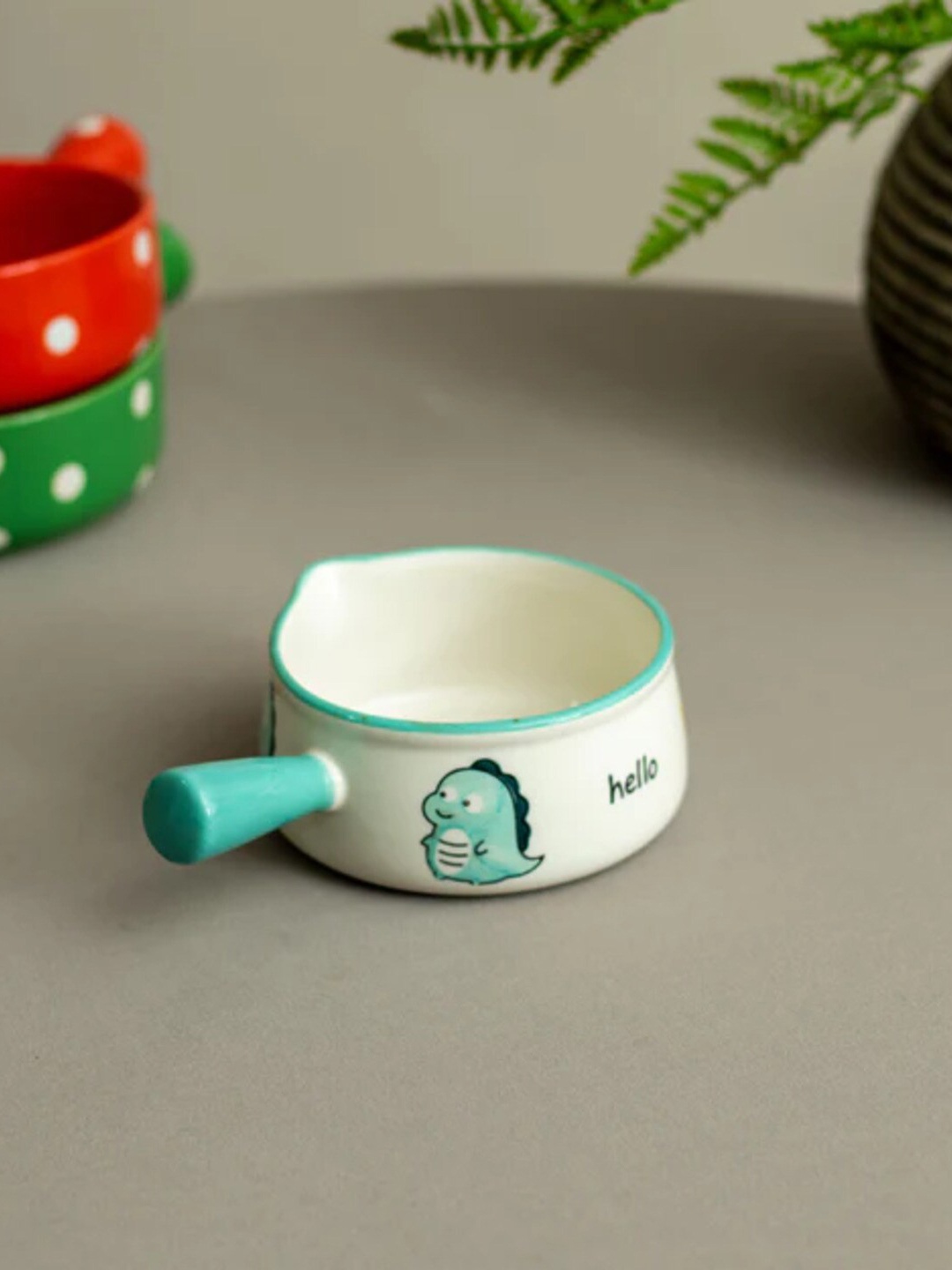 

THEDECORKART Green & White Printed Ceramic Serving Bowl 310 ML