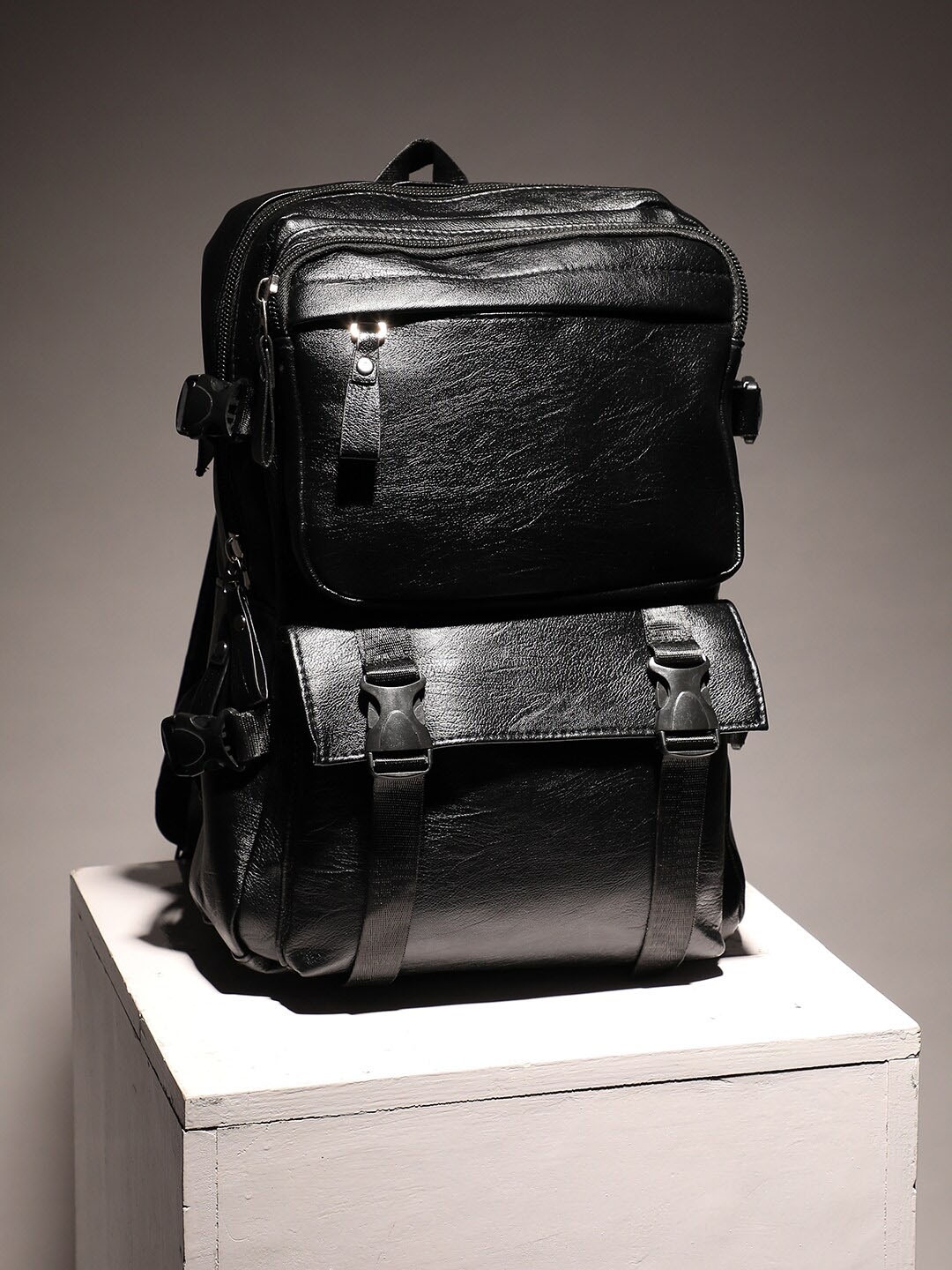 

French Accent Men The City Dweller Textured Leather Backpack, Black