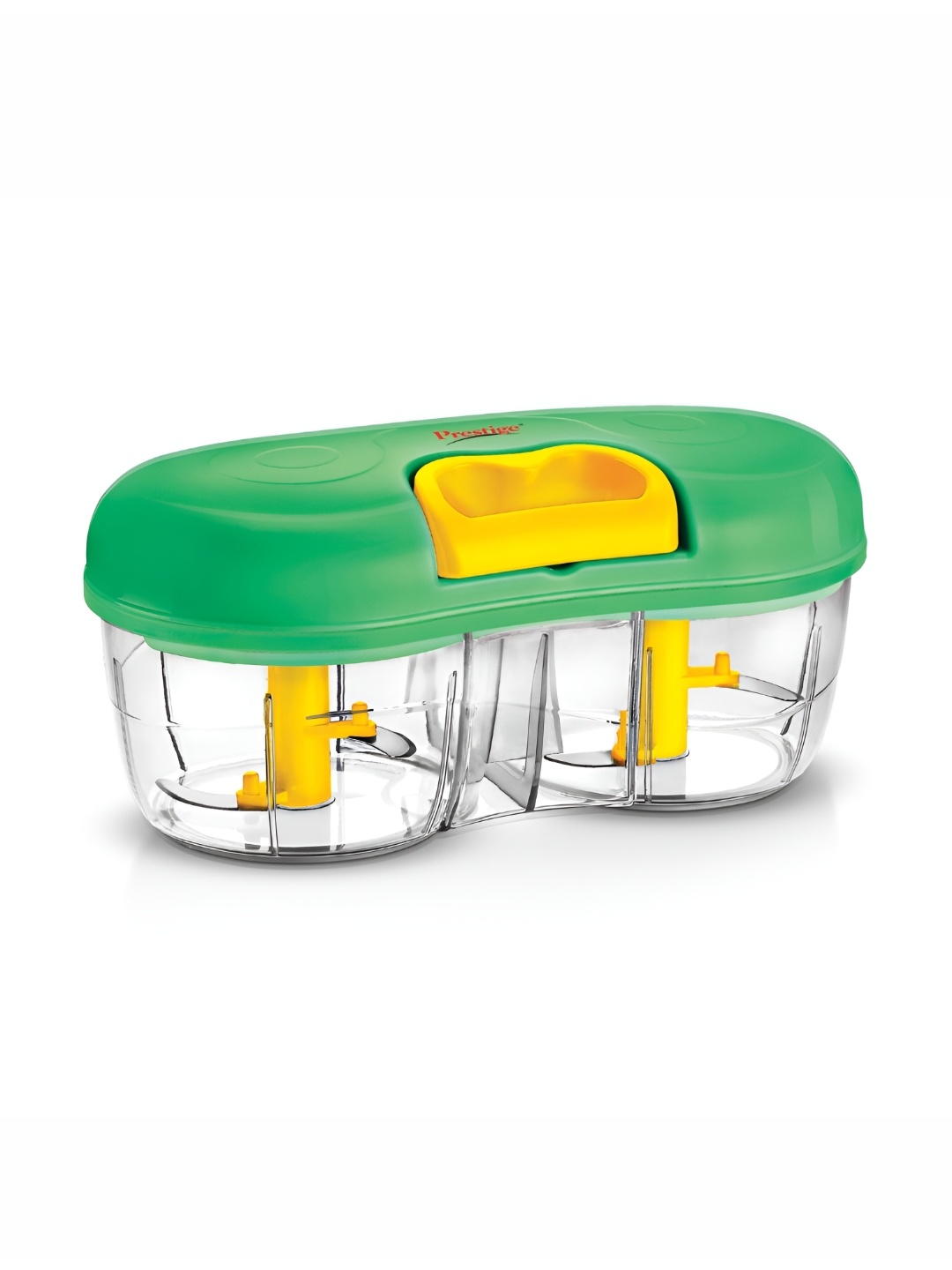 

Prestige Green & Tranparent Double Bowl Veggie Cutter With 2 Detachable Blades 600 ML