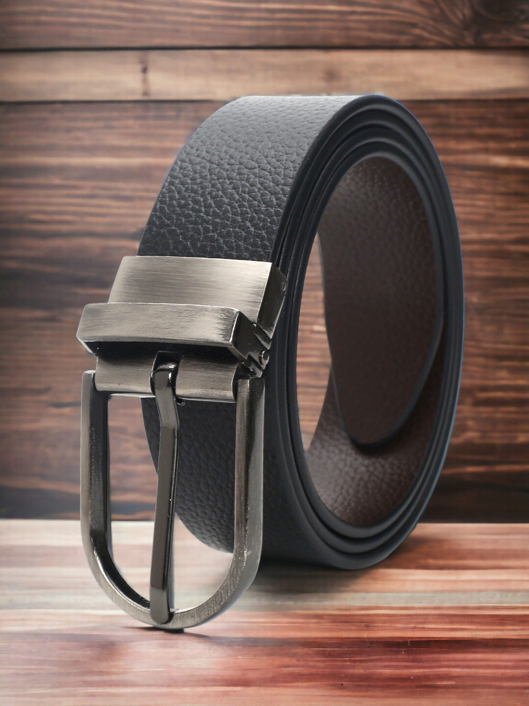 

CRUSSET Men Textured Leather Reversible Formal Belt, Black