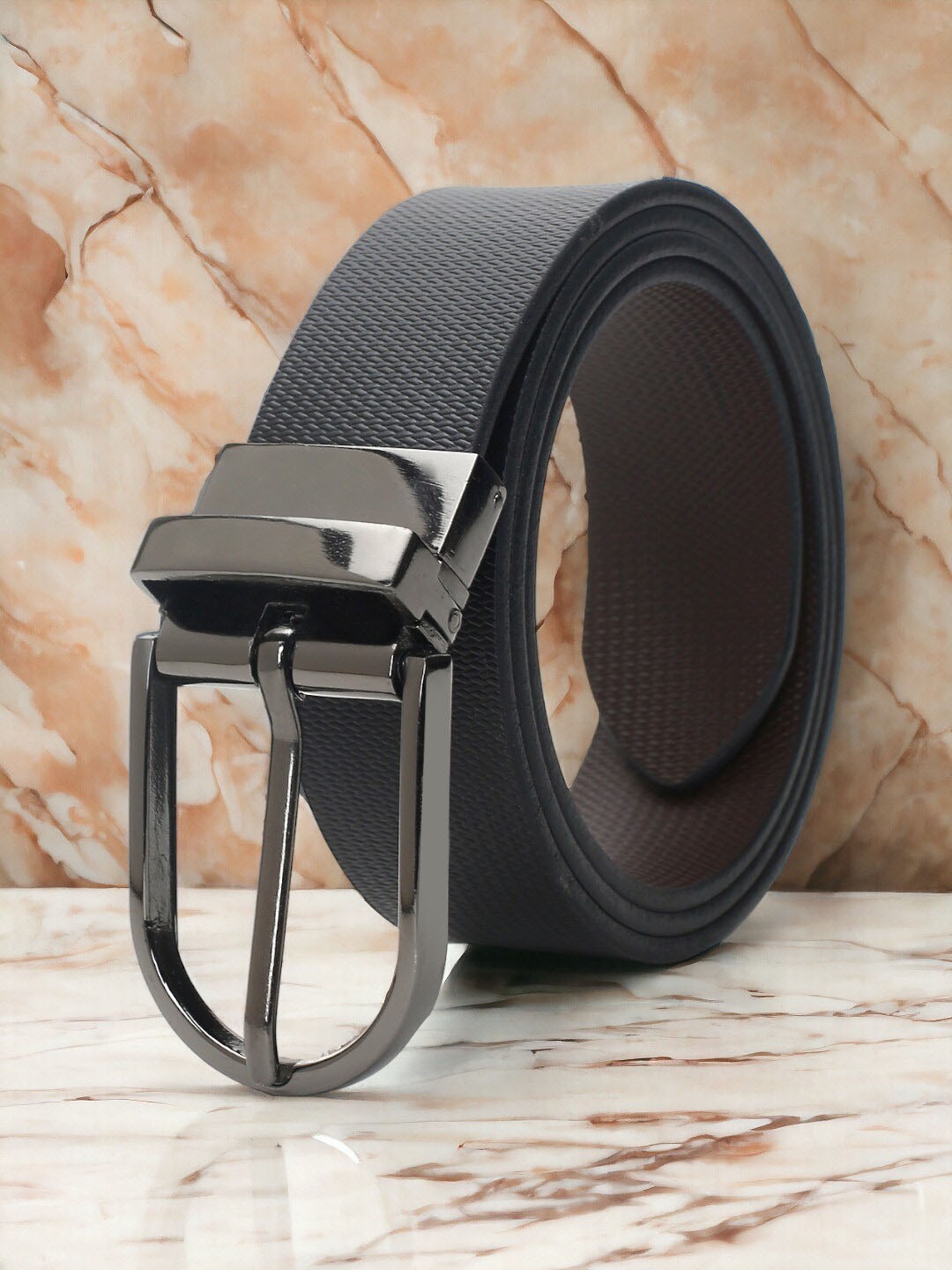 

CRUSSET Men Textured Leather Reversible Belt, Black