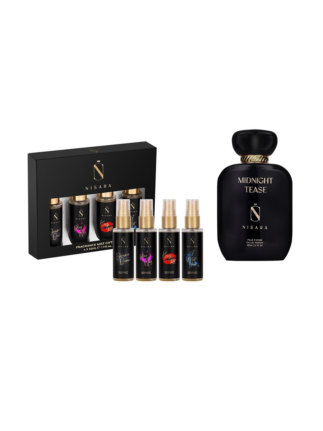 

NISARA Midnight Tease Perfume & Fragrance Body Mist Gift Set, Black