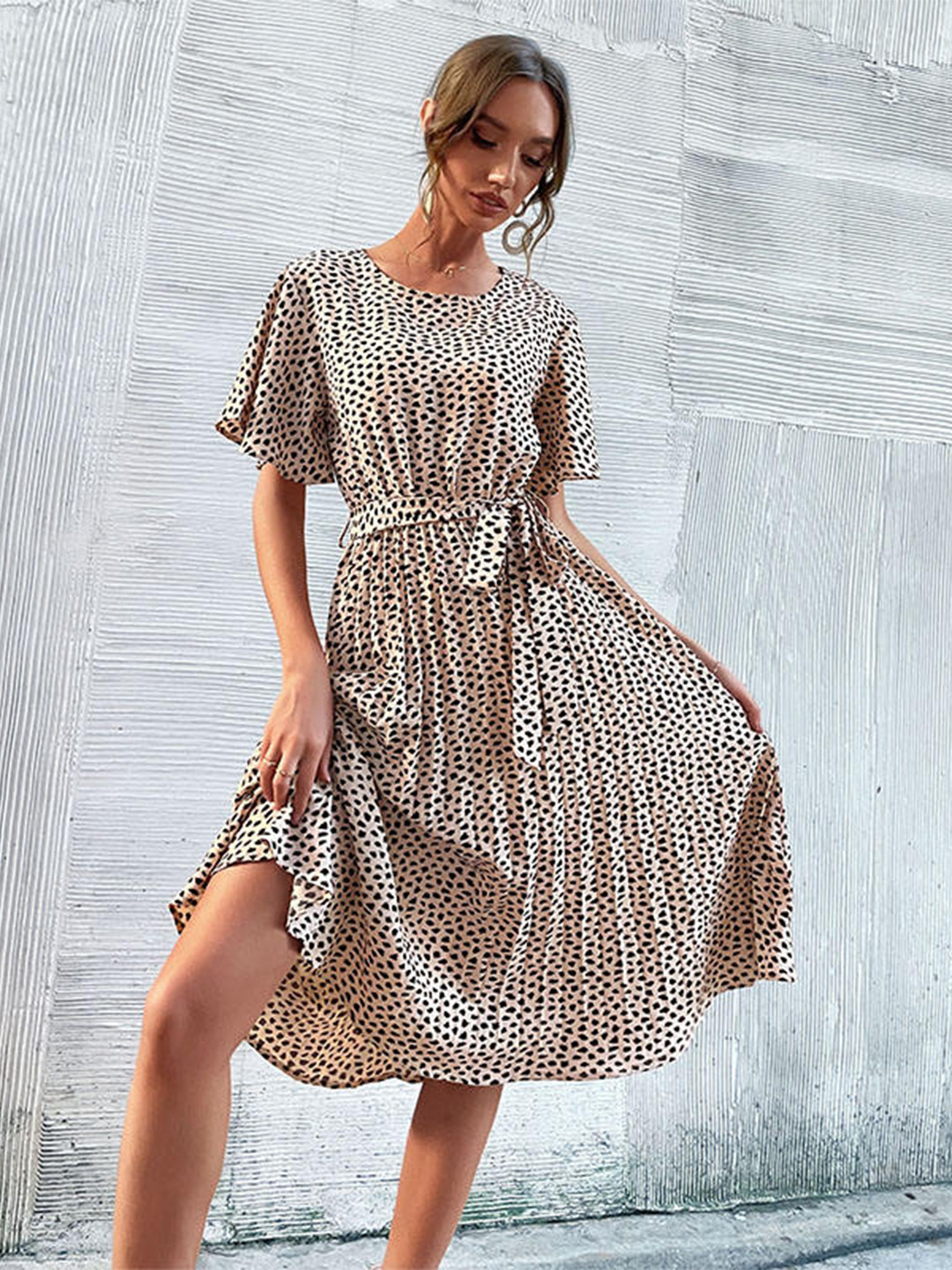 

StyleCast Pink Animal Print Flared Sleeve Fit & Flare Midi Dress
