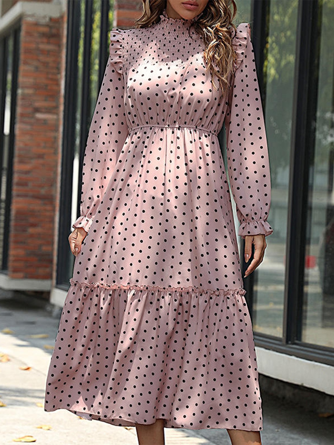 

StyleCast Pink Polka Dot Printed A-Line Cotton Midi Dress