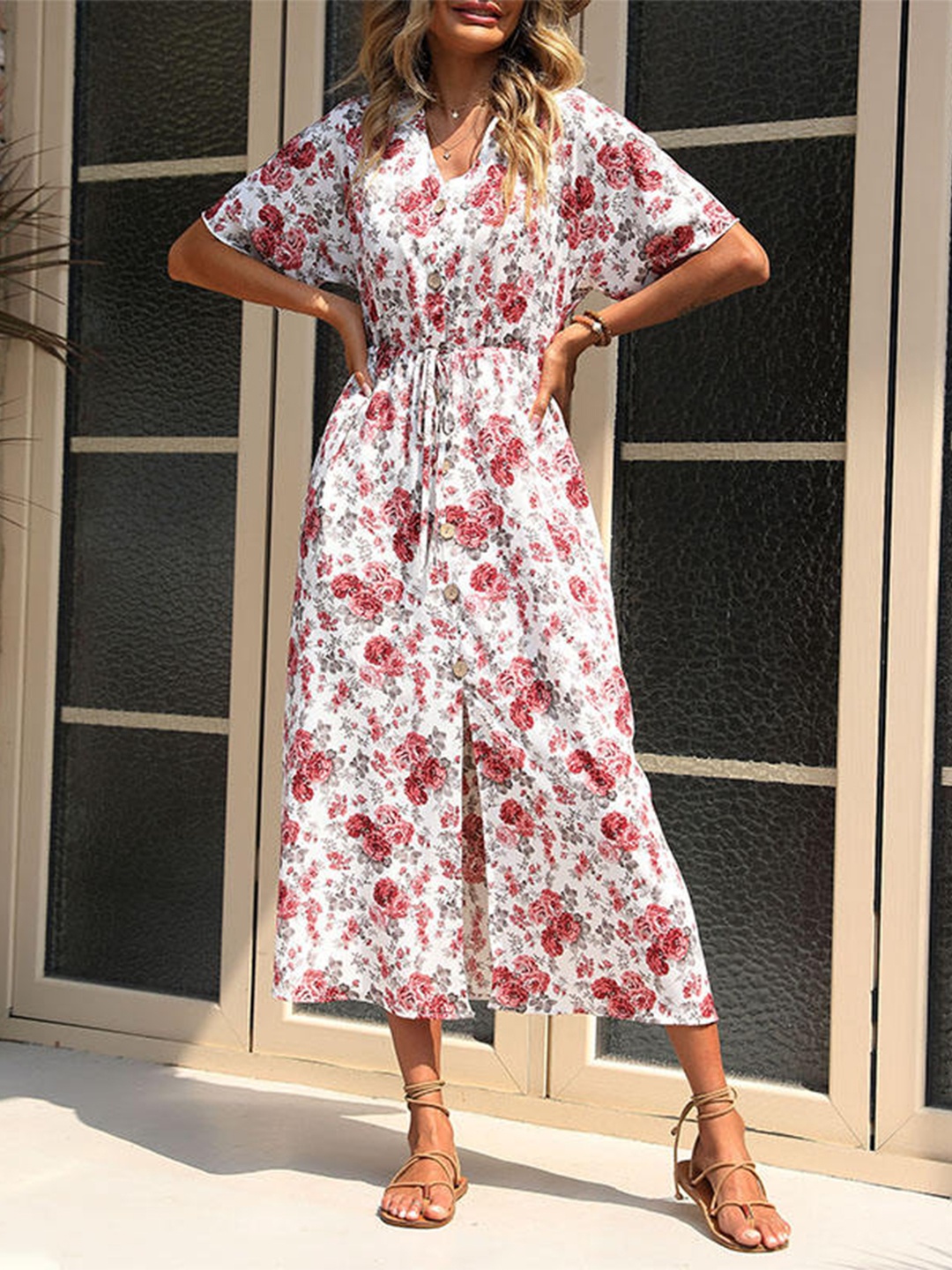 

StyleCast White Floral Print Flared Sleeve Maxi Dress
