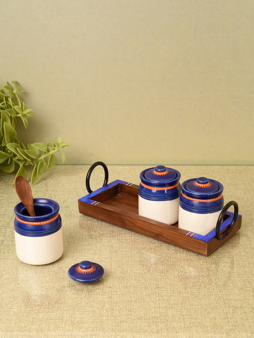 

AAKRITI ART CREATIONS Ceramic Food Container, Blue