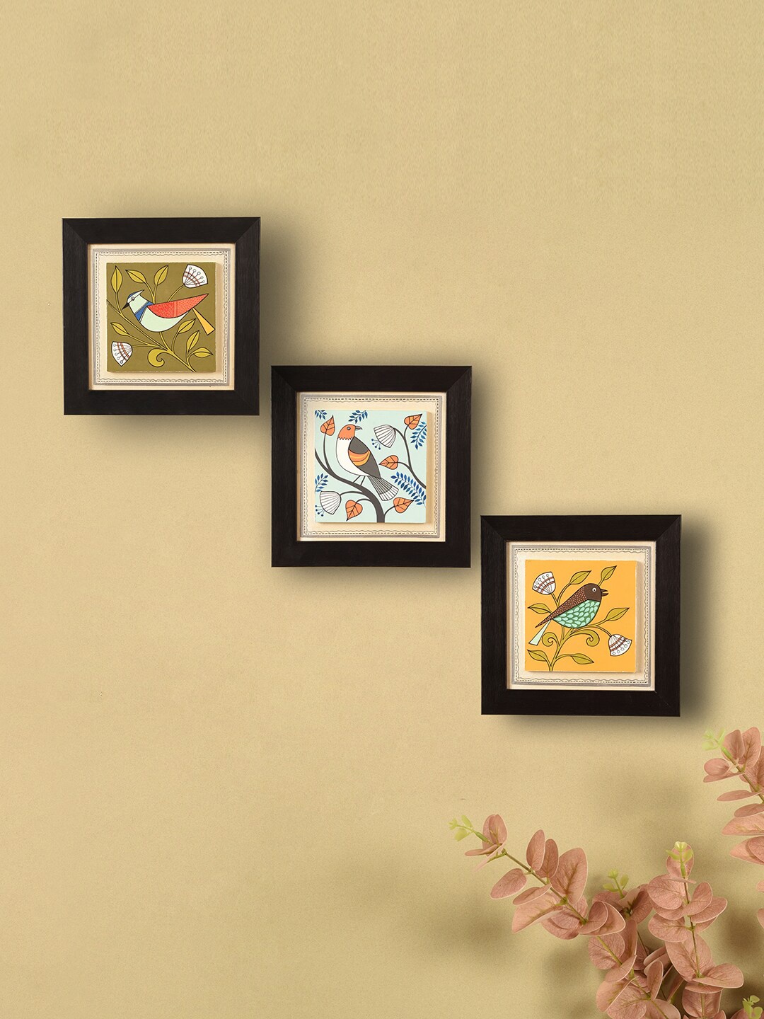 

AAKRITI ART CREATIONS Black & Orange 3 Pieces Painting Wall Art