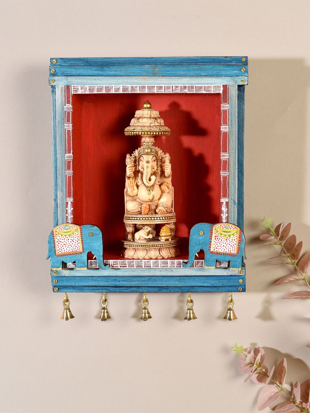 

AAKRITI ART CREATIONS Blue Wood Pocket Wall Shelf, Turquoise blue