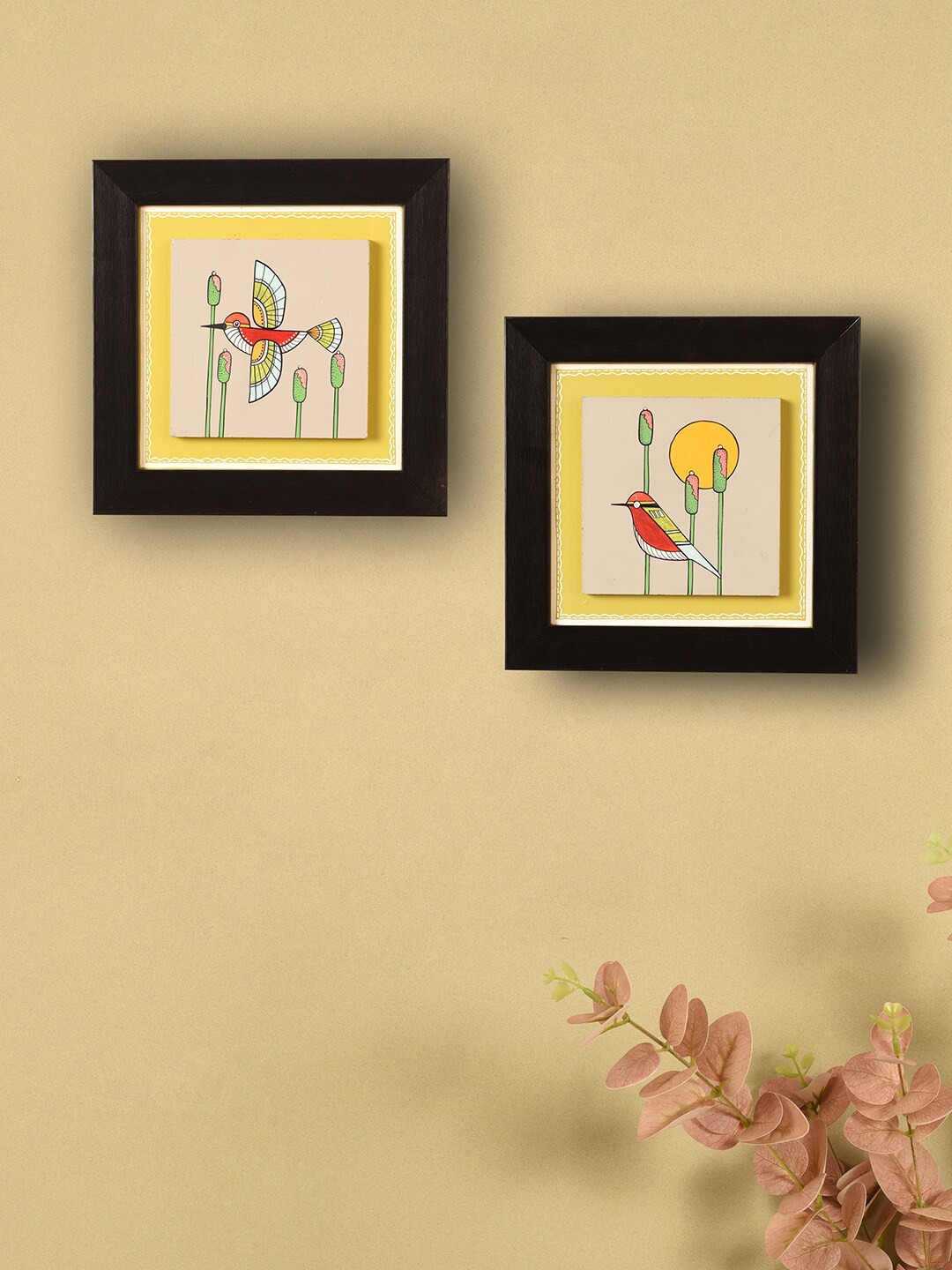 

AAKRITI ART CREATIONS Yellow & Grey 2 Pieces Wooden Painting Wall Arts