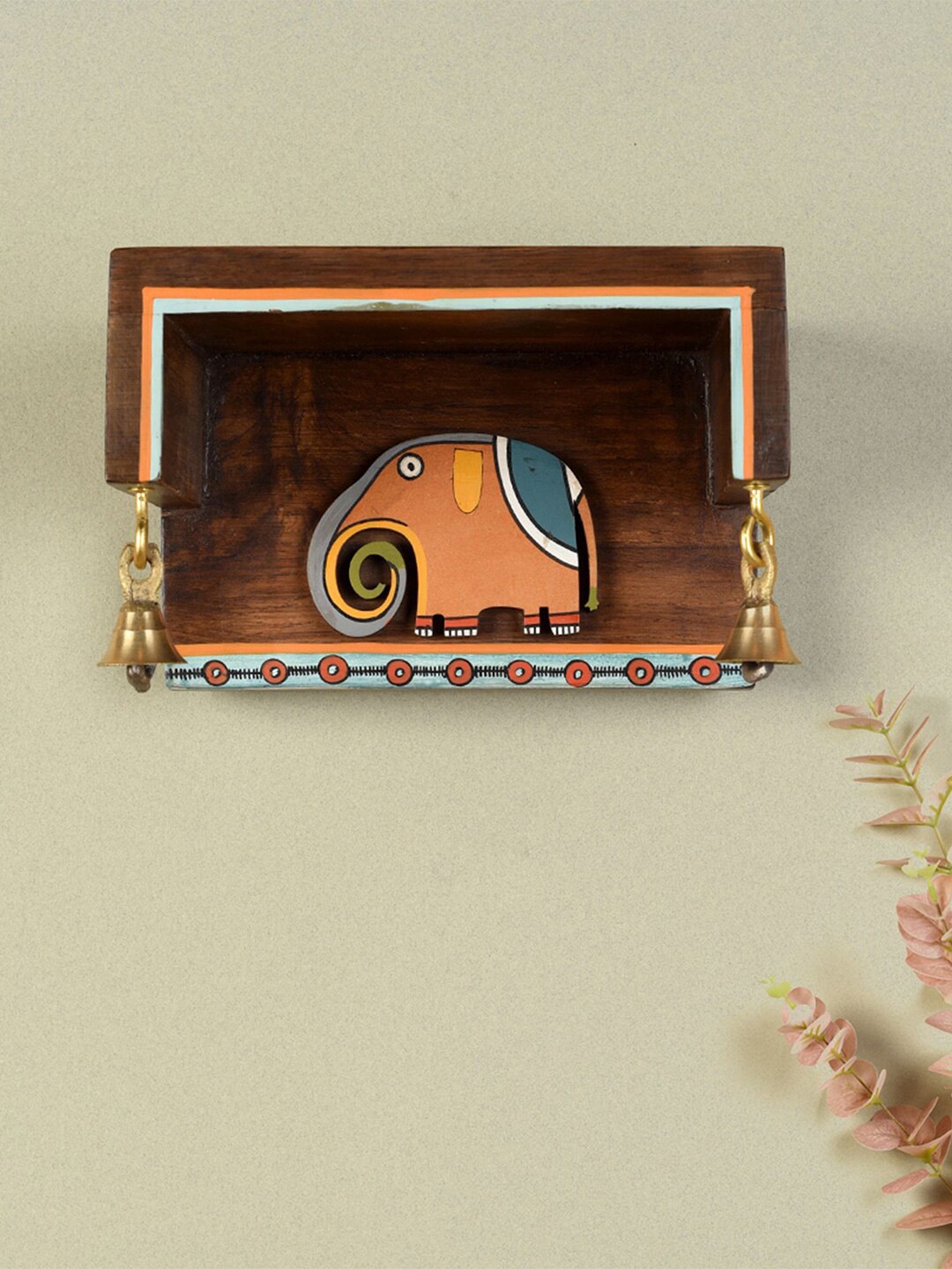 

AAKRITI ART CREATIONS Brown Wooden Rectangular Elephant Sam Pocket Wall Decor Shelf