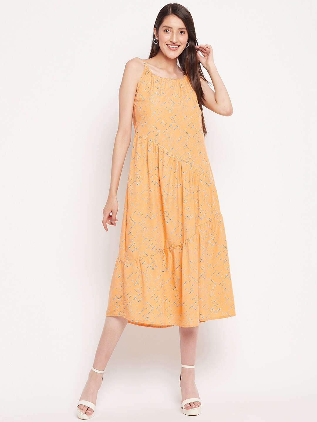 

Fashfun Abstract Printed A-Line Shoulder Straps Midi Dress, Yellow
